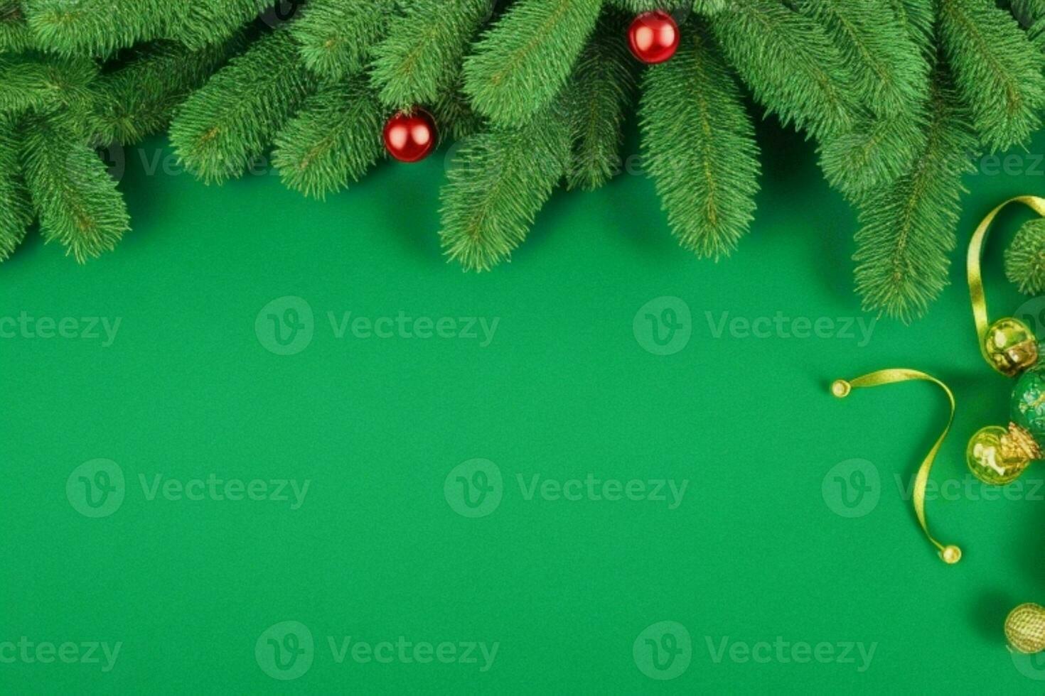 AI generated Green background. Merry Christmas and New Year banner with Copy space. Pro Photo