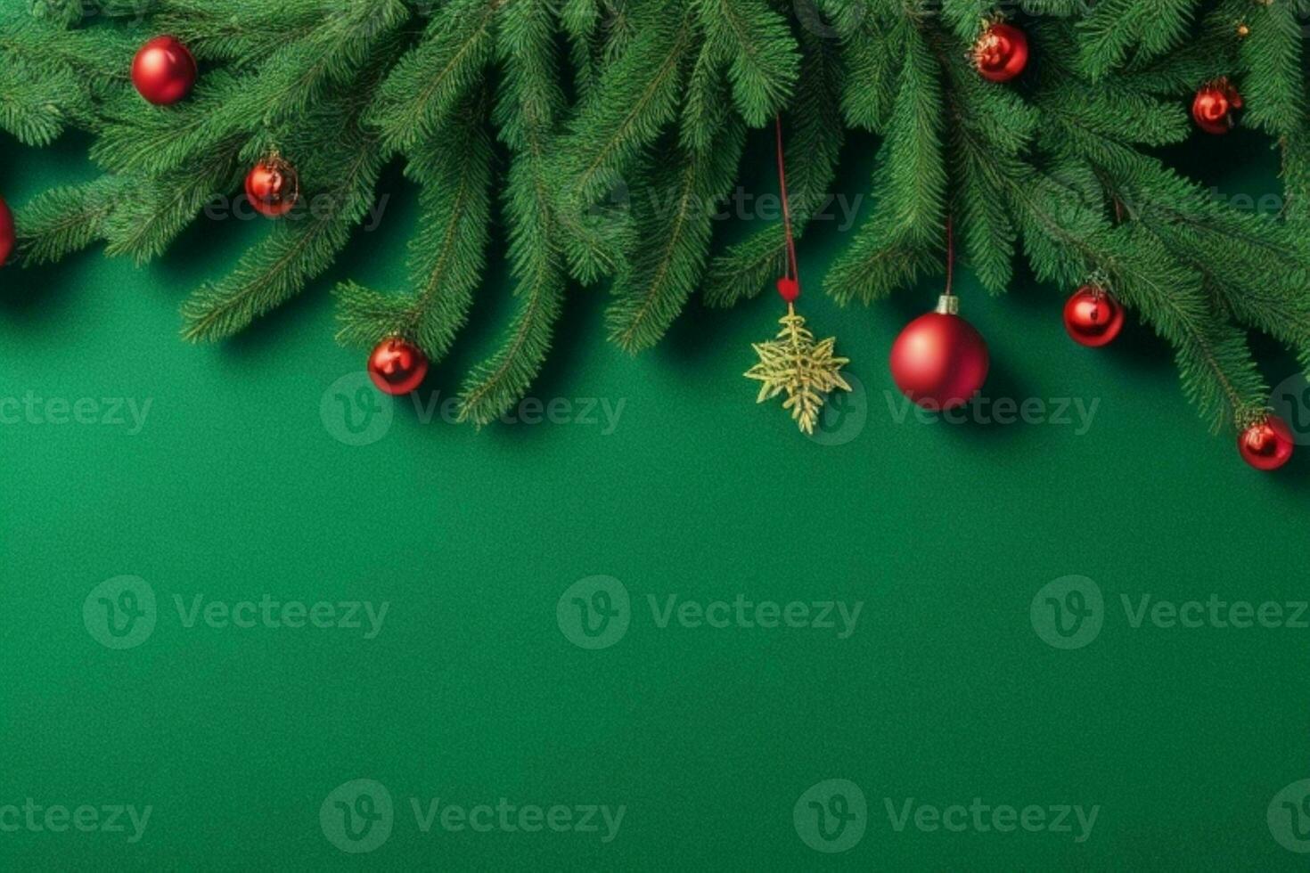 AI generated Green background. Merry Christmas and New Year banner with Copy space. Pro Photo