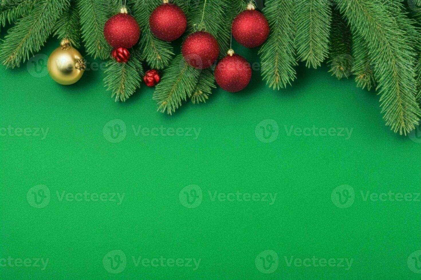 AI generated Green background. Merry Christmas and New Year banner with Copy space. Pro Photo