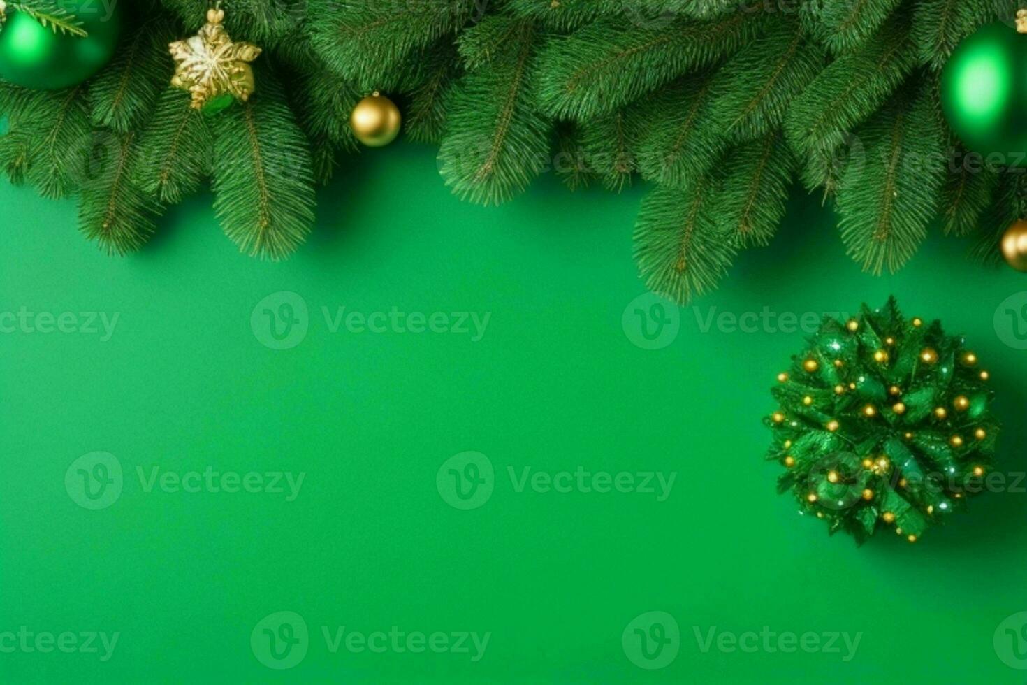 AI generated Green background. Merry Christmas and New Year banner with Copy space. Pro Photo