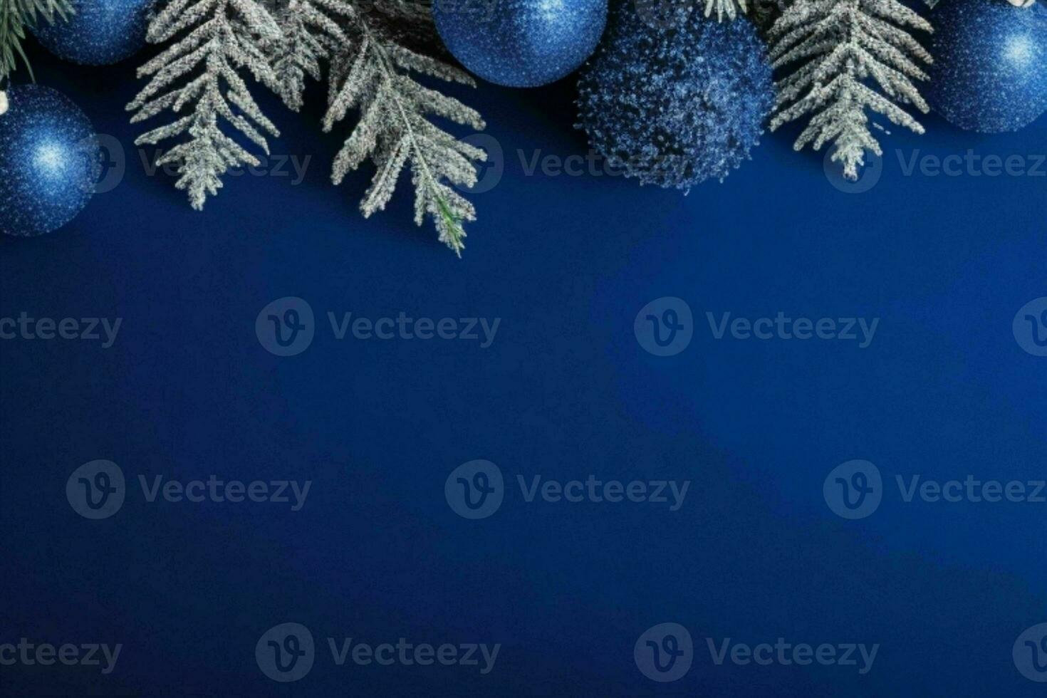 AI generated Blue background. Merry Christmas and New Year banner with Copy space. Pro Photo