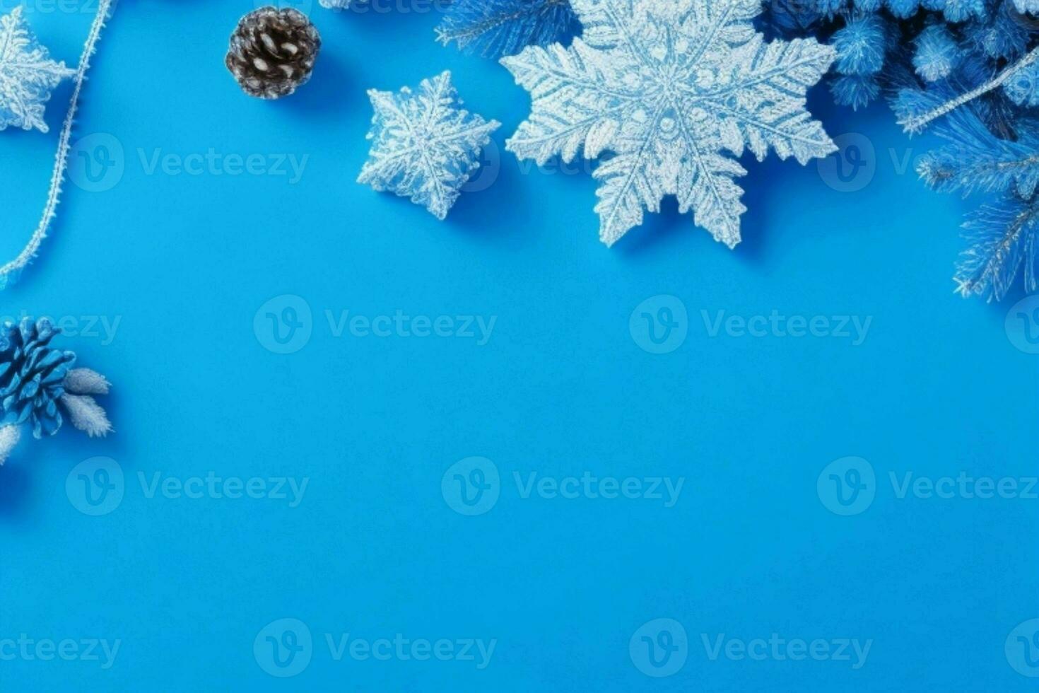 AI generated Blue background. Merry Christmas and New Year banner with Copy space. Pro Photo