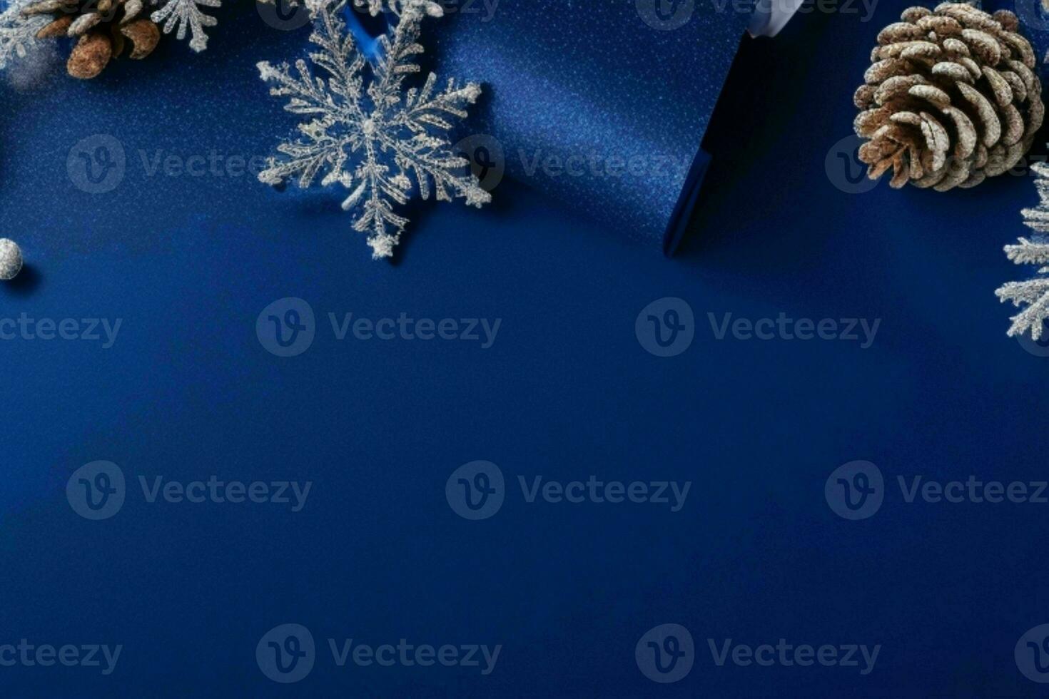 AI generated Blue background. Merry Christmas and New Year banner with Copy space. Pro Photo