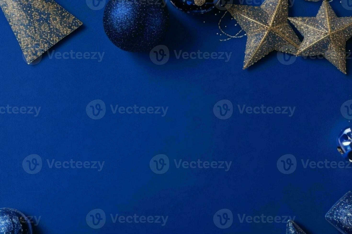 AI generated Blue background. Merry Christmas and New Year banner with Copy space. Pro Photo