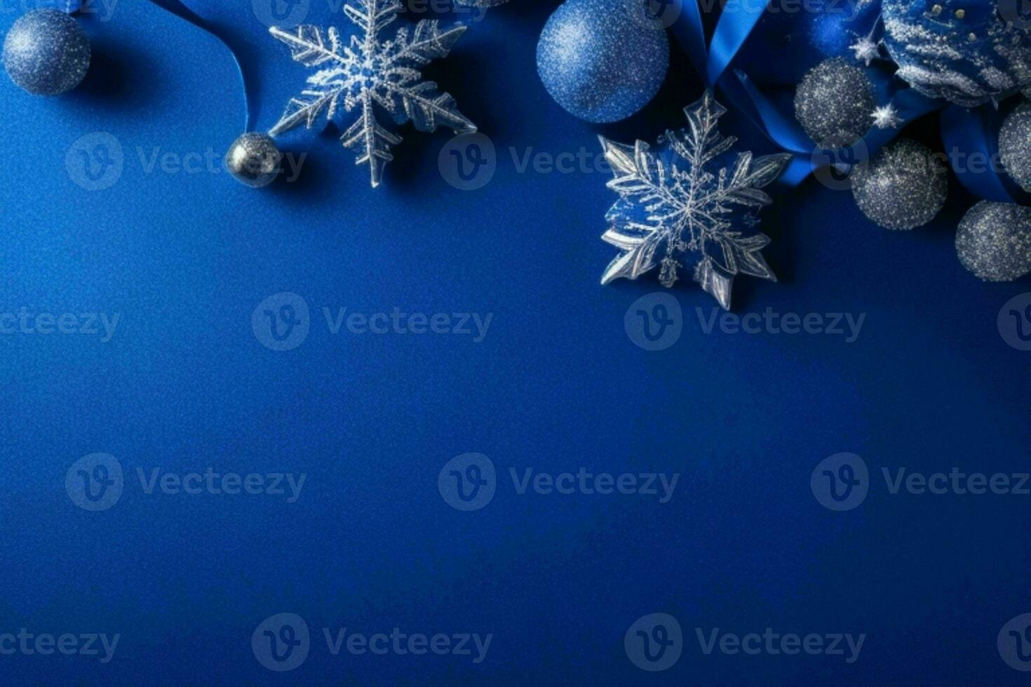 AI generated Blue background. Merry Christmas and New Year banner with Copy space. Pro Photo