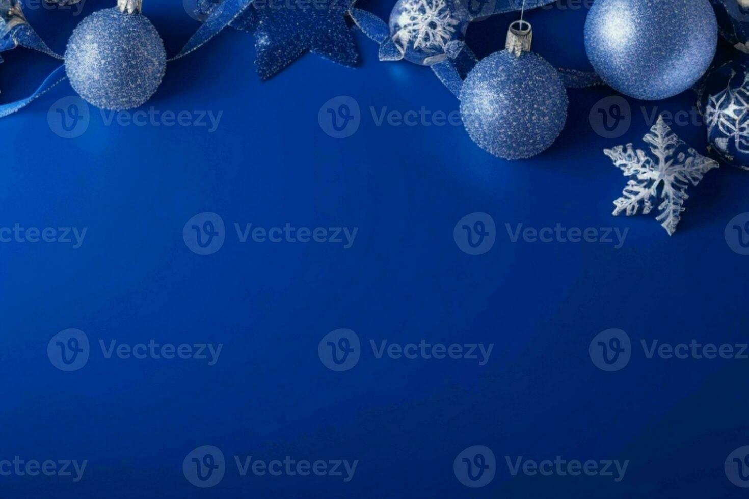 AI generated Blue background. Merry Christmas and New Year banner with Copy space. Pro Photo