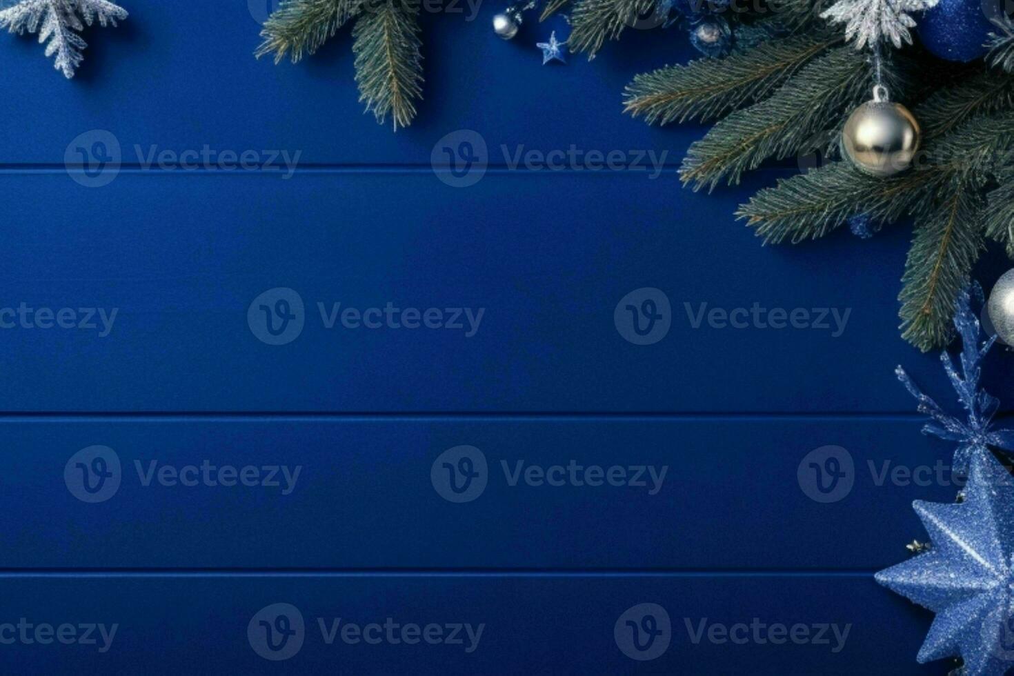 AI generated Blue background. Merry Christmas and New Year banner with Copy space. Pro Photo