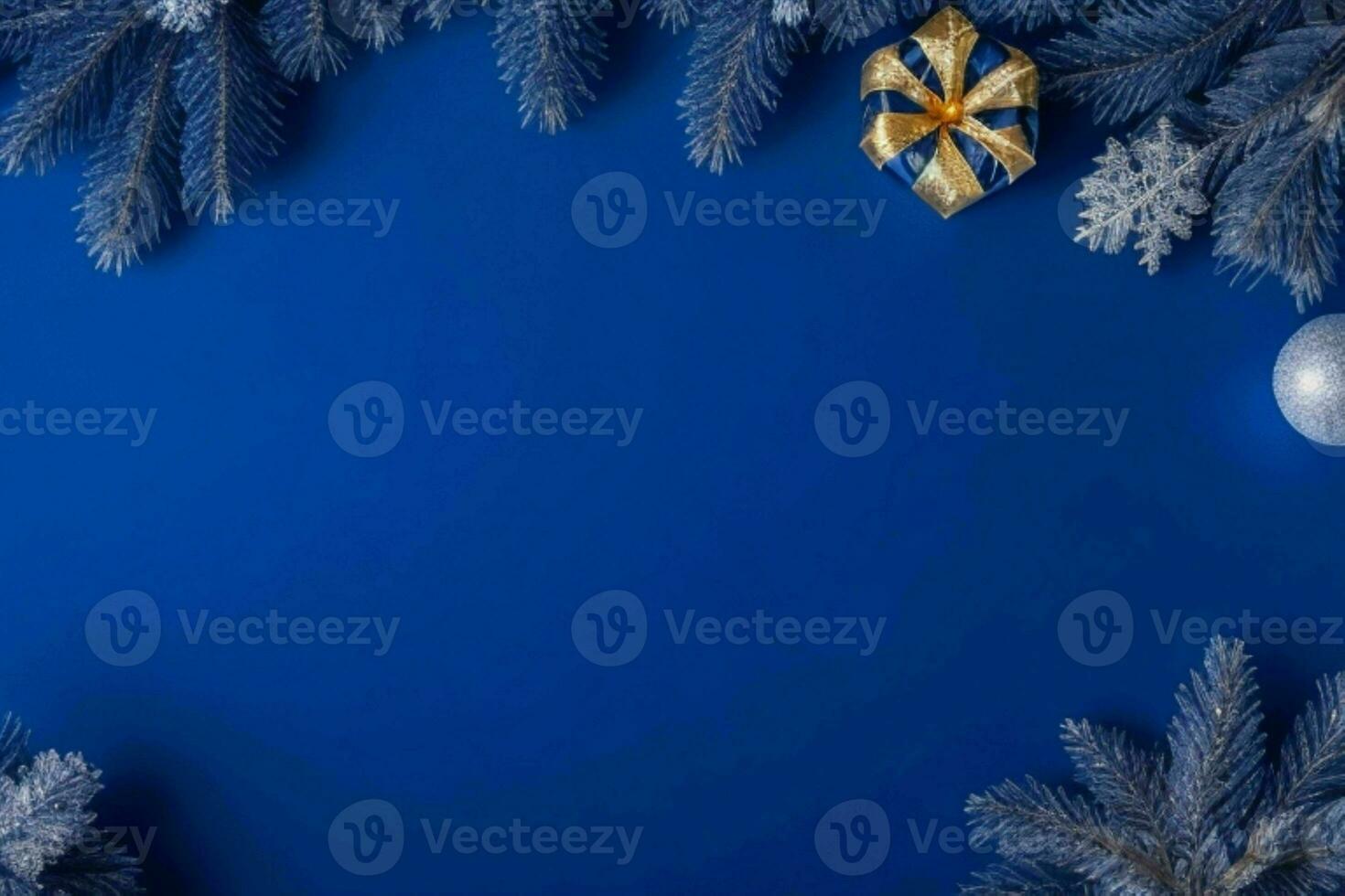 AI generated Blue background. Merry Christmas and New Year banner with Copy space. Pro Photo