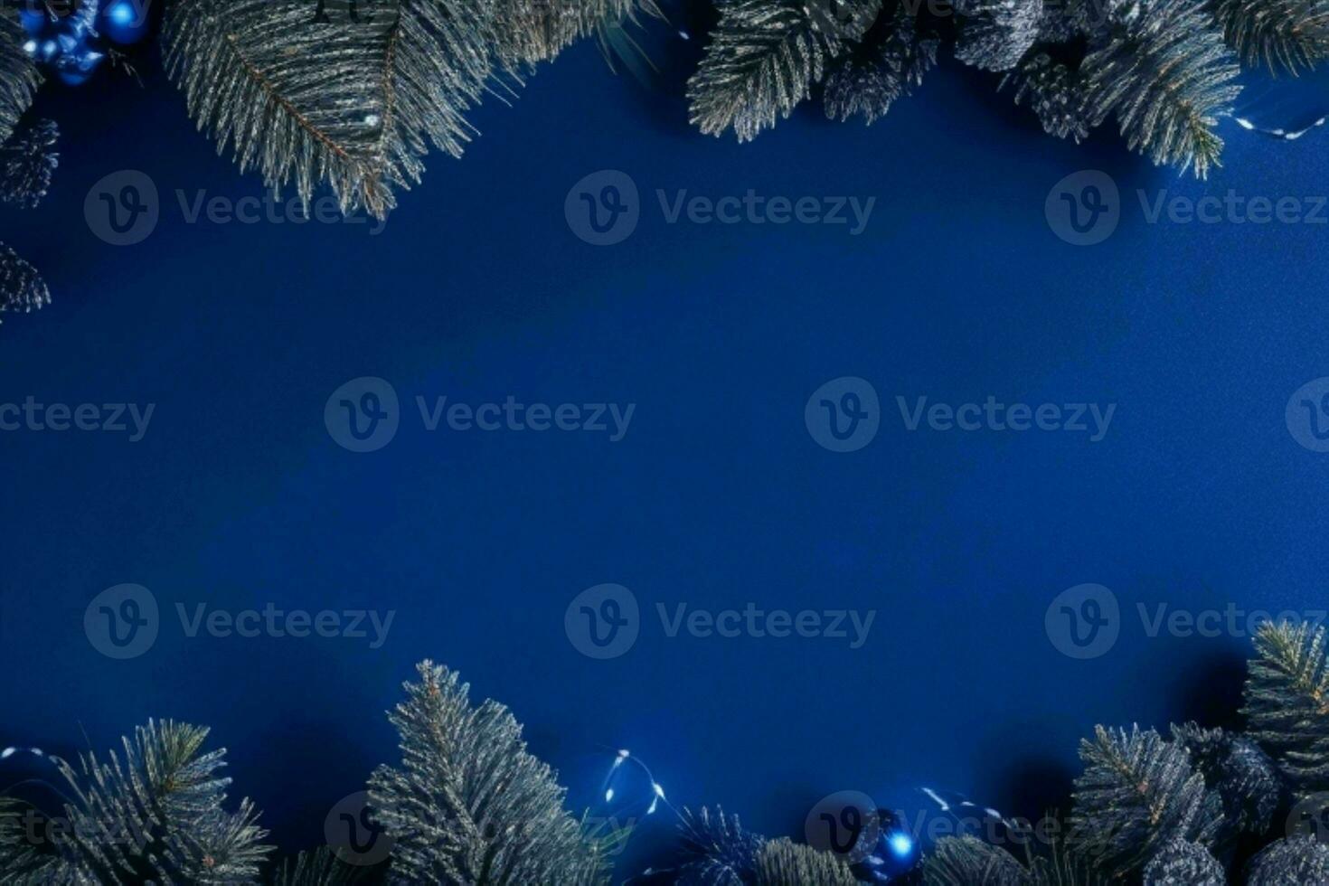 AI generated Blue background. Merry Christmas and New Year banner with Copy space. Pro Photo