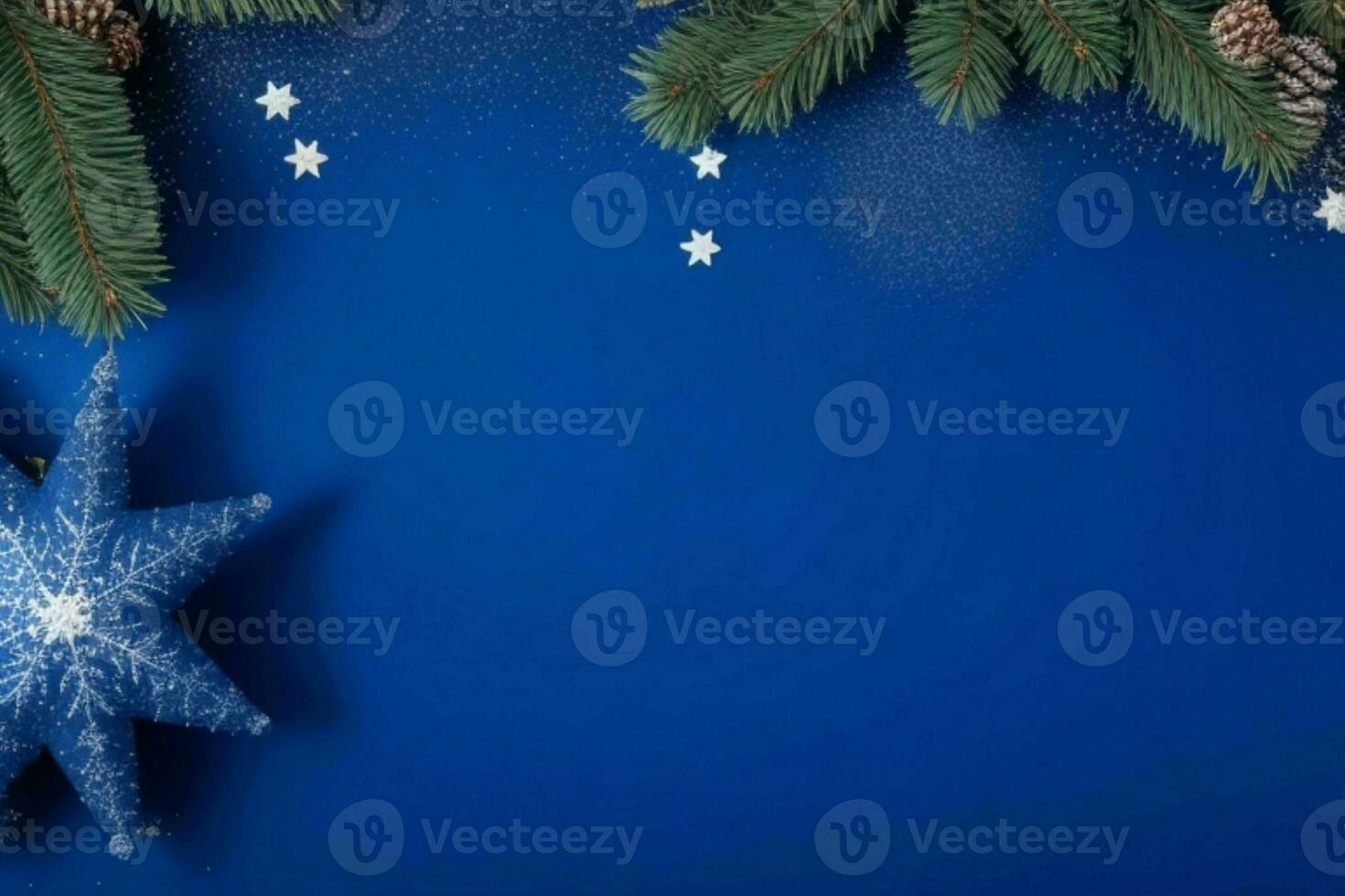 AI generated Blue background. Merry Christmas and New Year banner with Copy space. Pro Photo