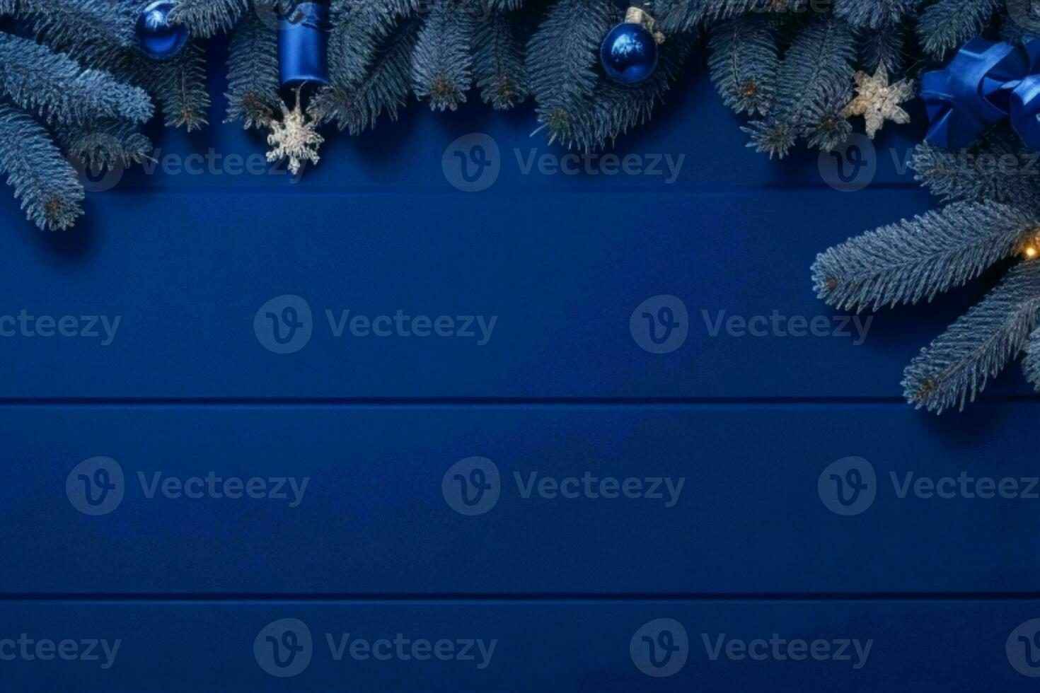 AI generated Blue background. Merry Christmas and New Year banner with Copy space. Pro Photo