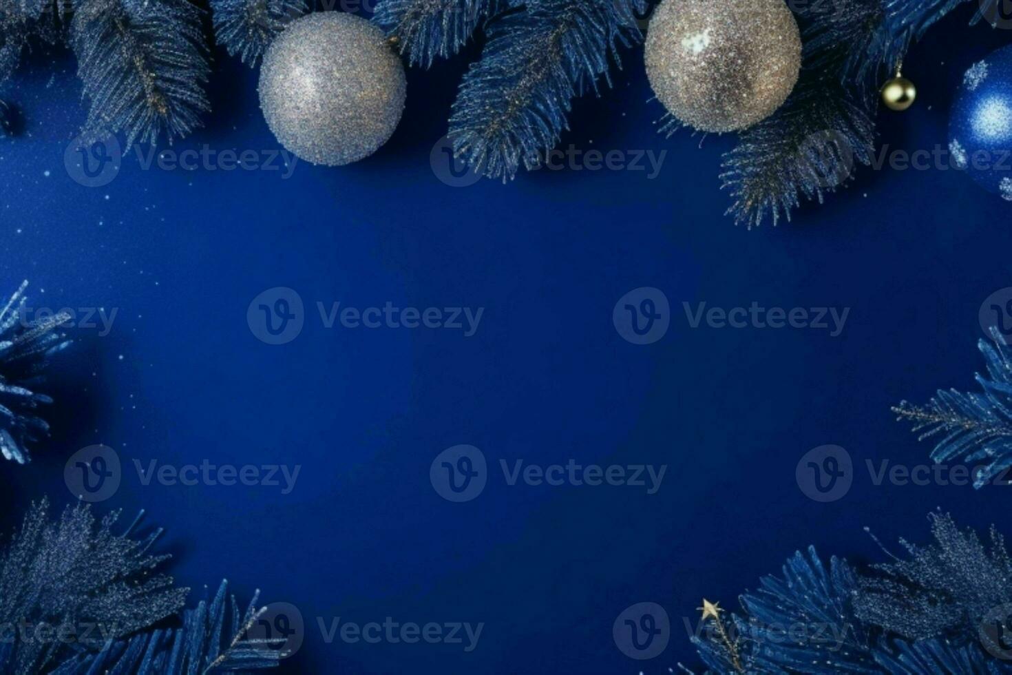 AI generated Blue background. Merry Christmas and New Year banner with Copy space. Pro Photo