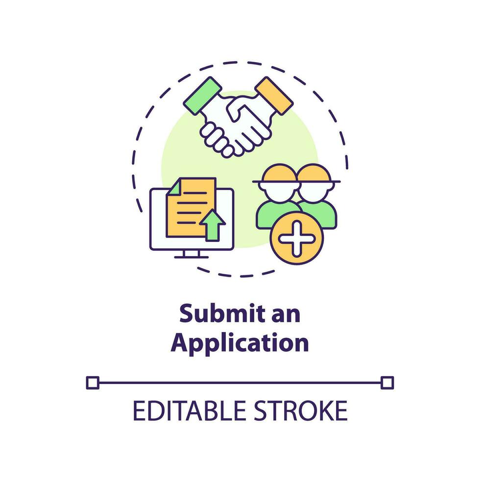 2D editable multicolor submit an application icon, creative isolated vector, thin line illustration representing agricultural clusters. vector