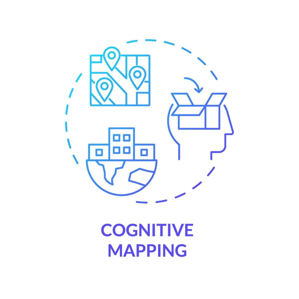2D gradient cognitive mapping icon, creative isolated vector, thin line illustration representing environmental psychology. vector