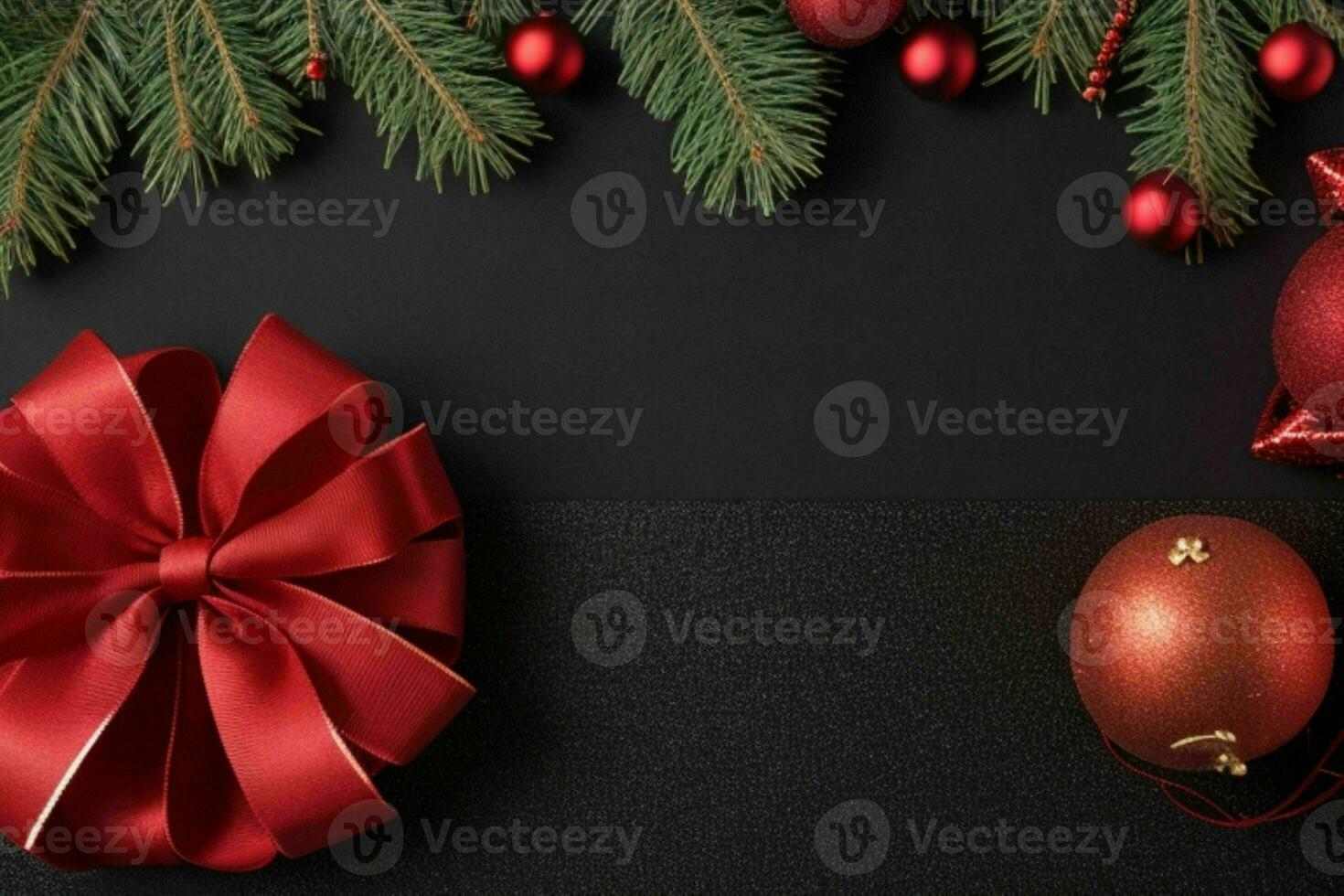 AI generated Black background. Merry Christmas and New Year banner with Copy space. Pro Photo