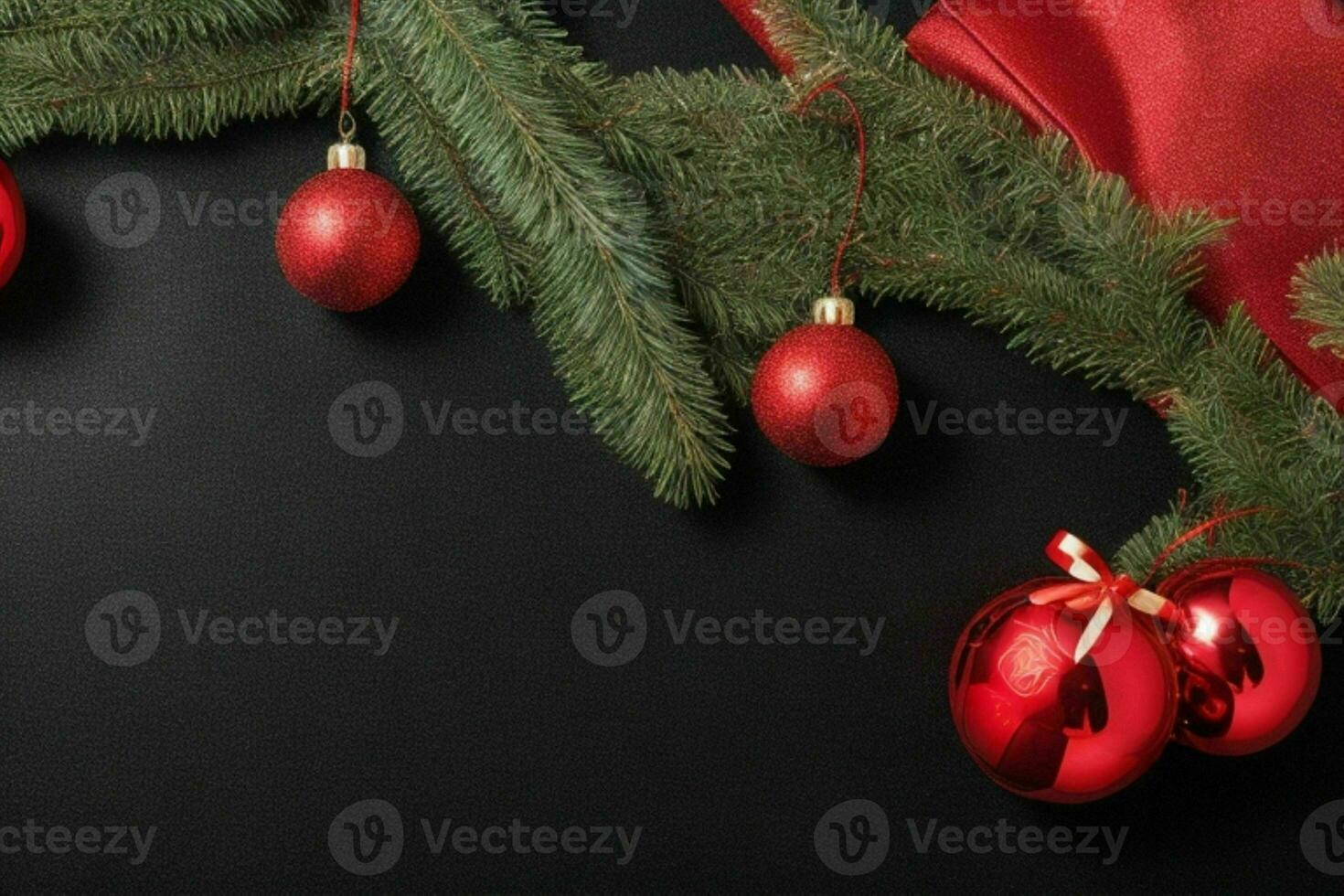 AI generated Black background. Merry Christmas and New Year banner with Copy space. Pro Photo