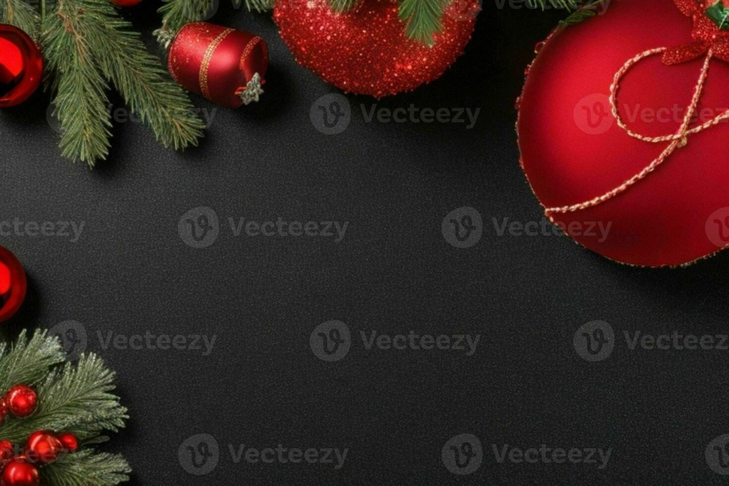 AI generated Black background. Merry Christmas and New Year banner with Copy space. Pro Photo