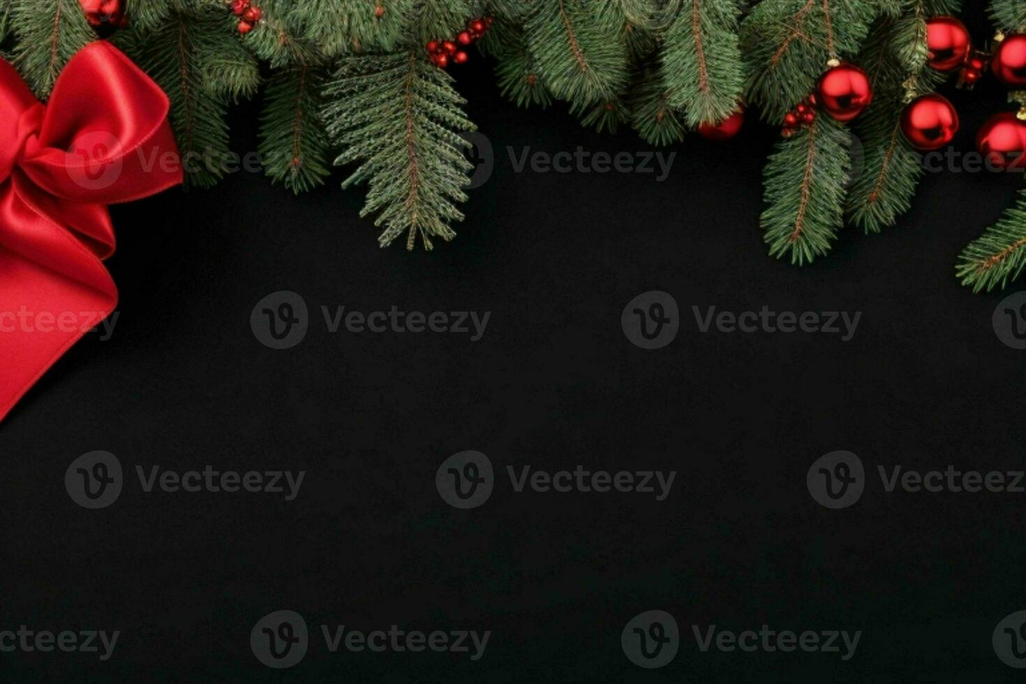 AI generated Black background. Merry Christmas and New Year banner with Copy space. Pro Photo