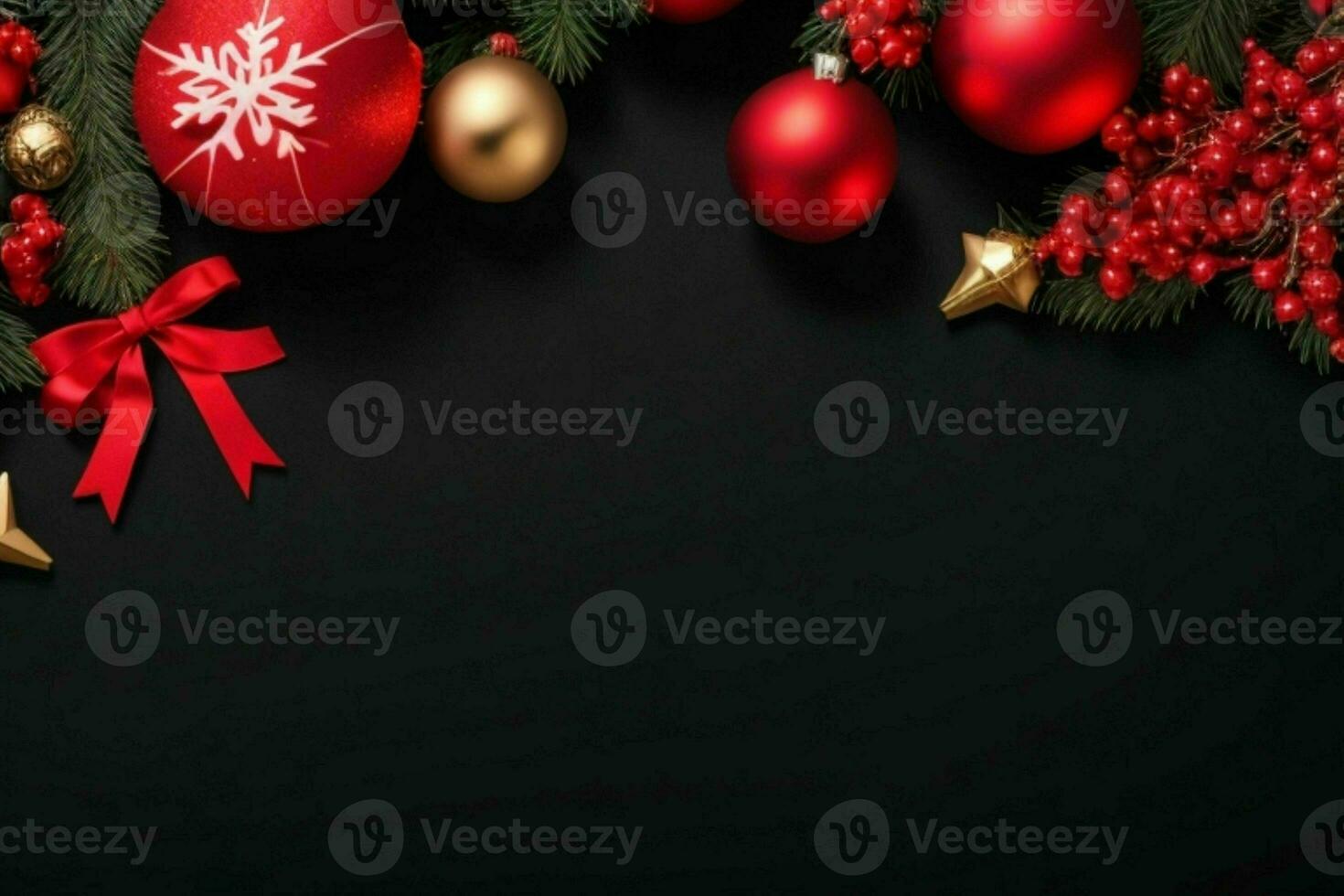 AI generated Black background. Merry Christmas and New Year banner with Copy space. Pro Photo
