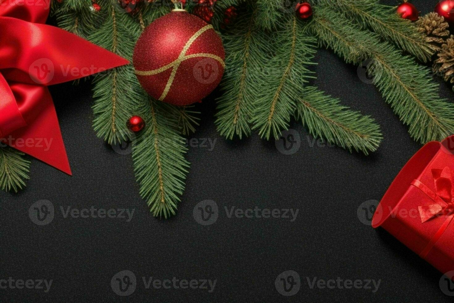 AI generated Black background. Merry Christmas and New Year banner with Copy space. Pro Photo