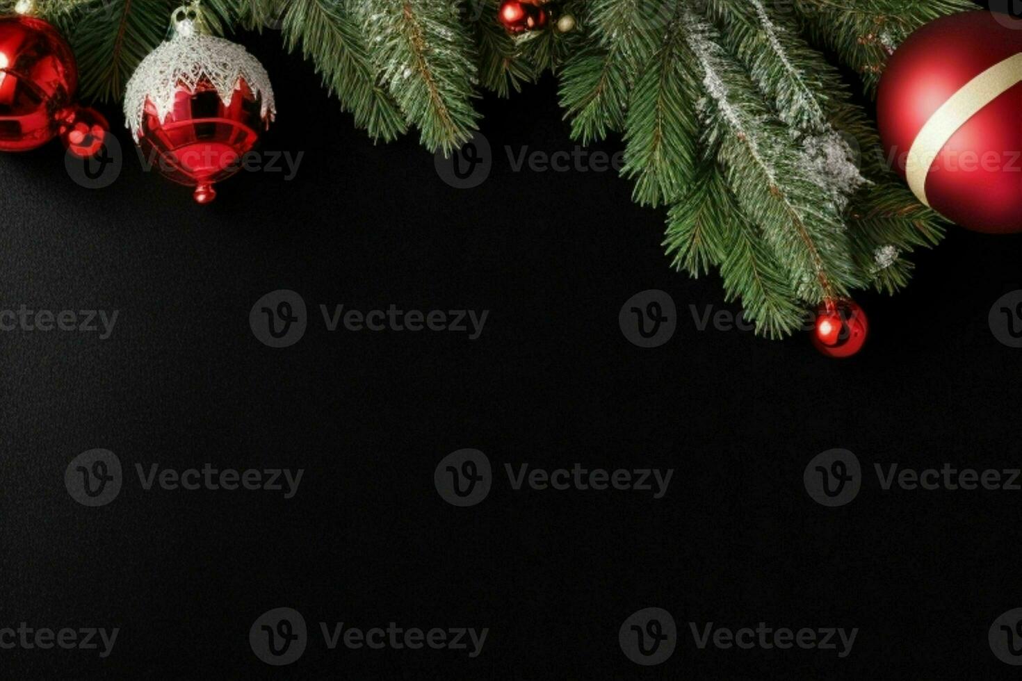 AI generated Black background. Merry Christmas and New Year banner with Copy space. Pro Photo