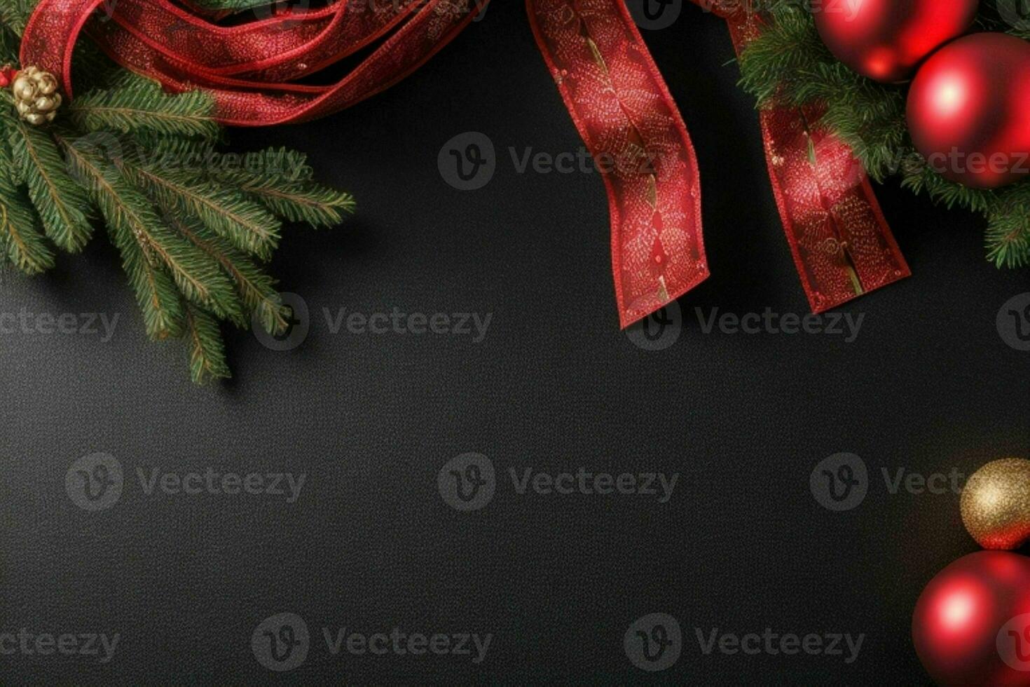 AI generated Black background. Merry Christmas and New Year banner with Copy space. Pro Photo