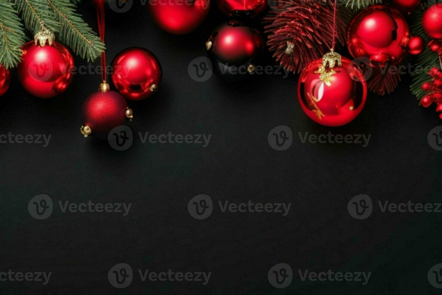 AI generated Black background. Merry Christmas and New Year banner with Copy space. Pro Photo