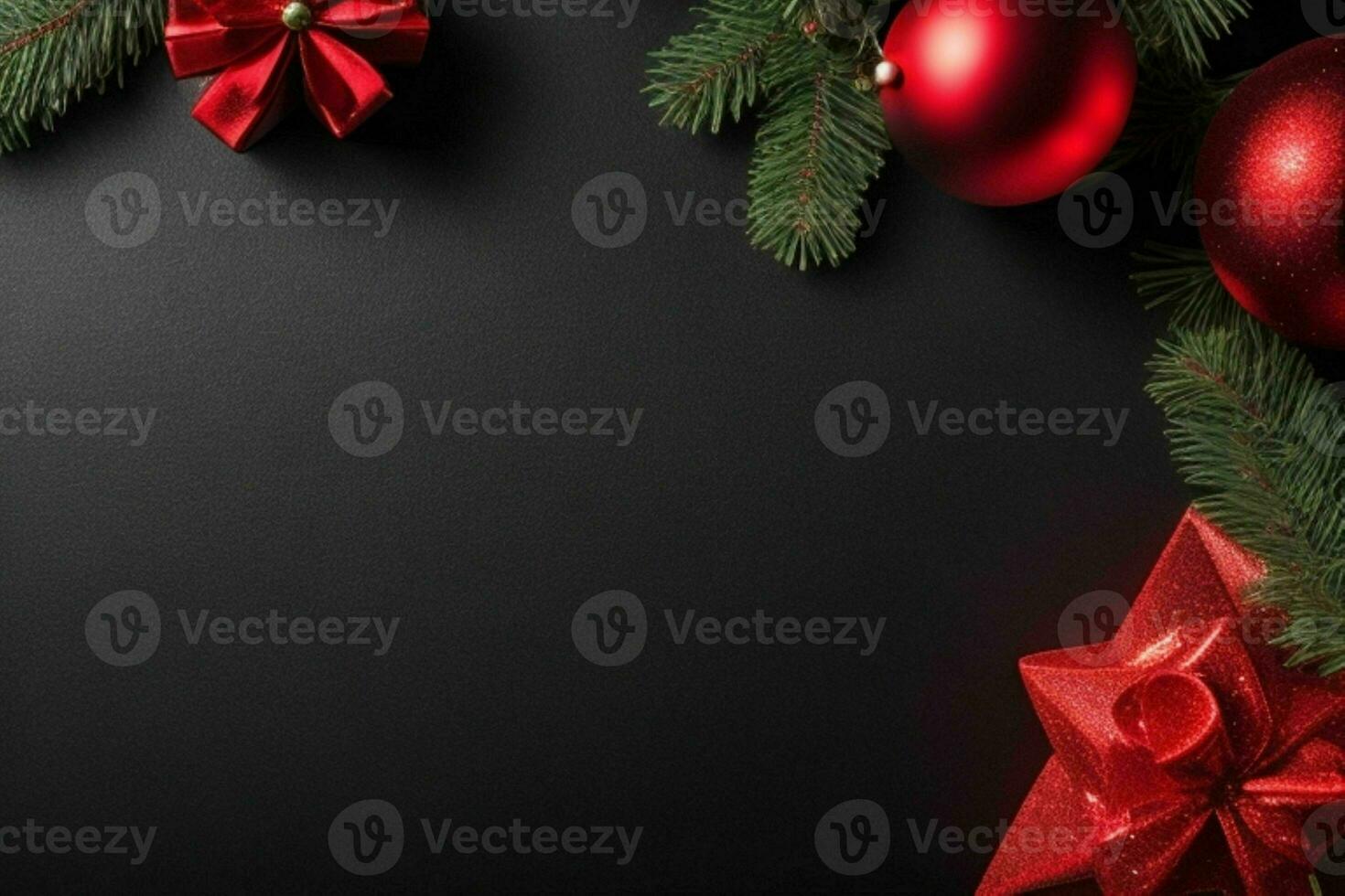 AI generated Black background. Merry Christmas and New Year banner with Copy space. Pro Photo