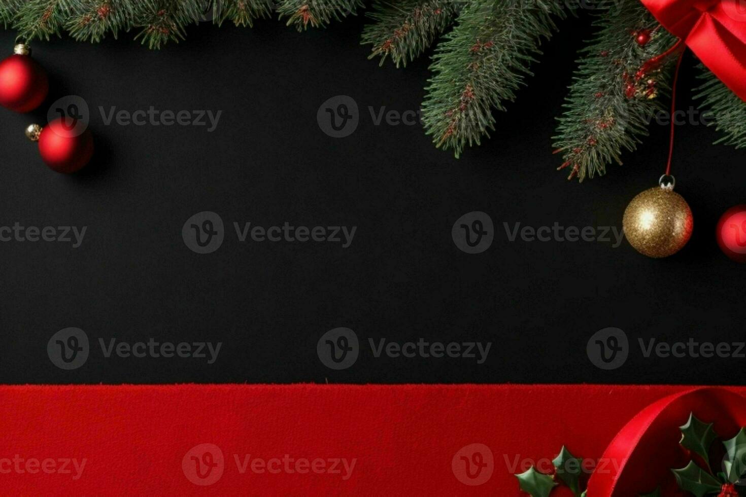 AI generated Black background. Merry Christmas and New Year banner with Copy space. Pro Photo