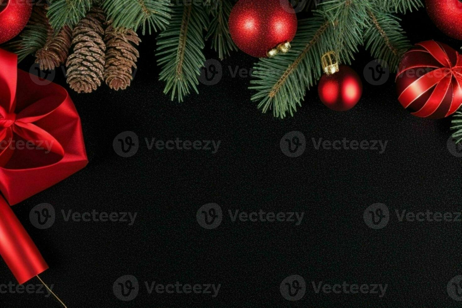 AI generated Black background. Merry Christmas and New Year banner with Copy space. Pro Photo