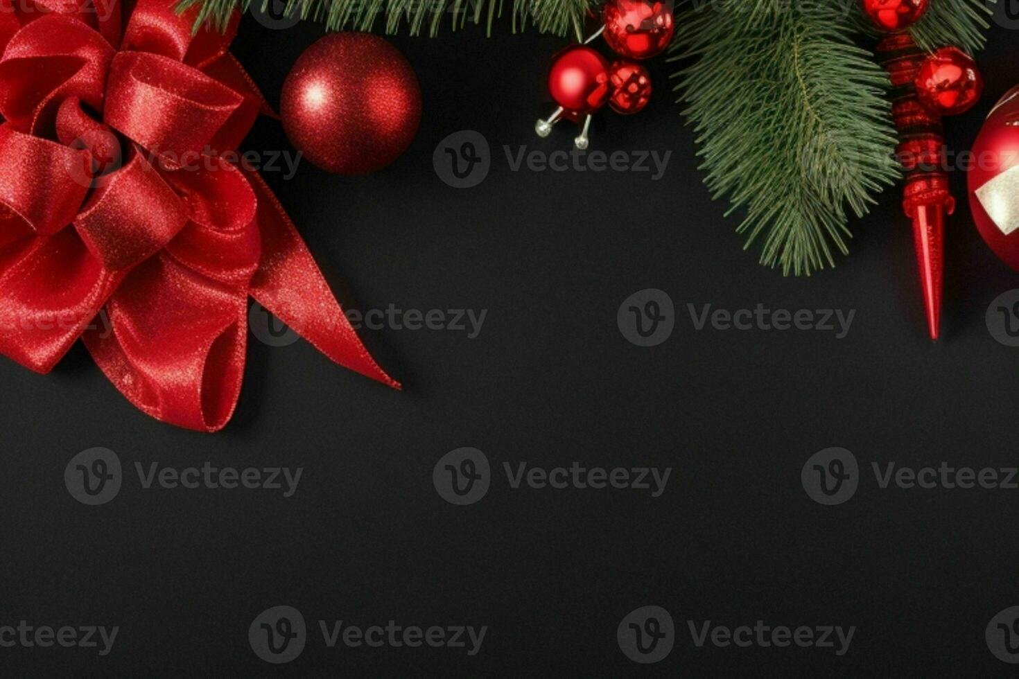 AI generated Black background. Merry Christmas and New Year banner with Copy space. Pro Photo