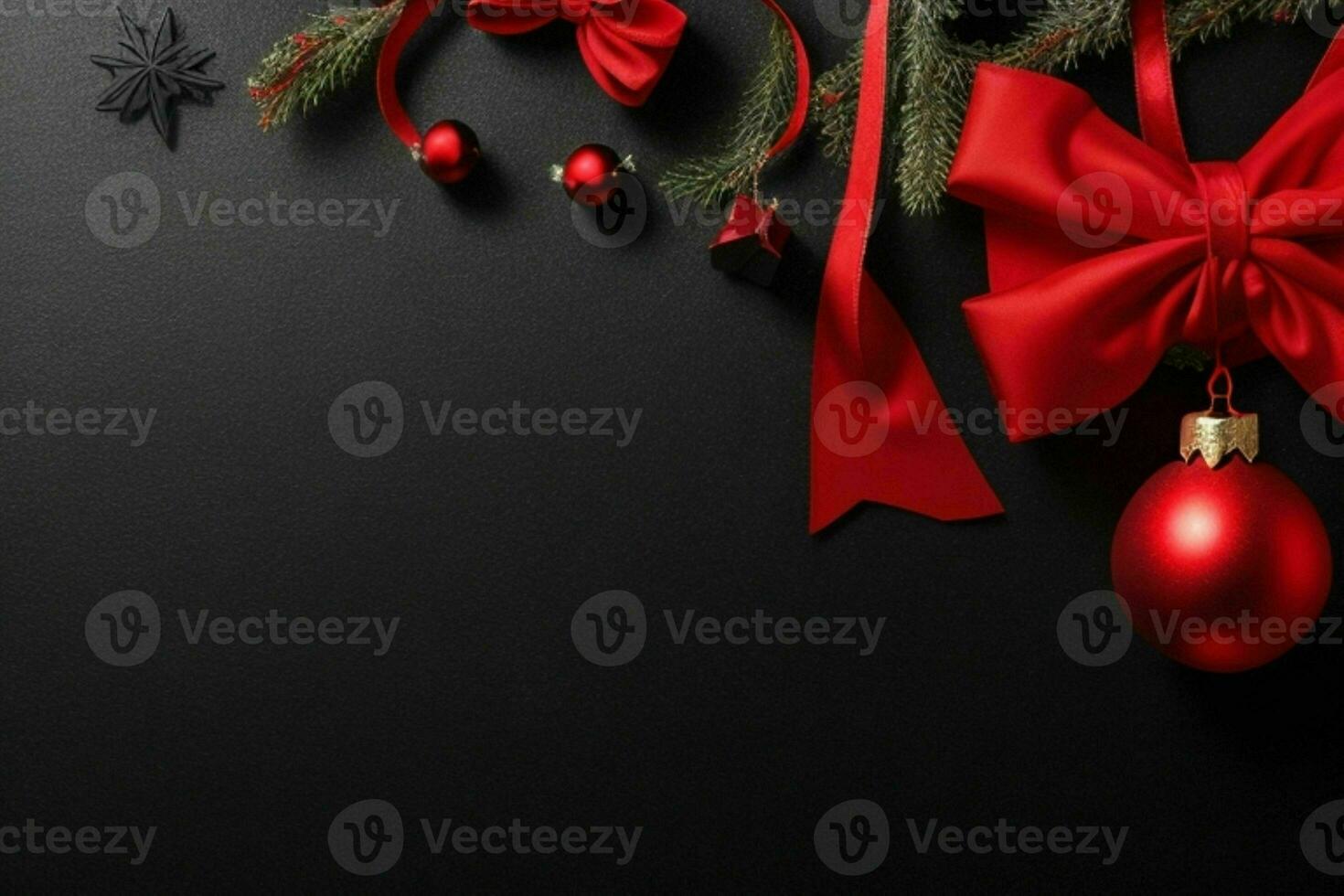 AI generated Black background. Merry Christmas and New Year banner with Copy space. Pro Photo
