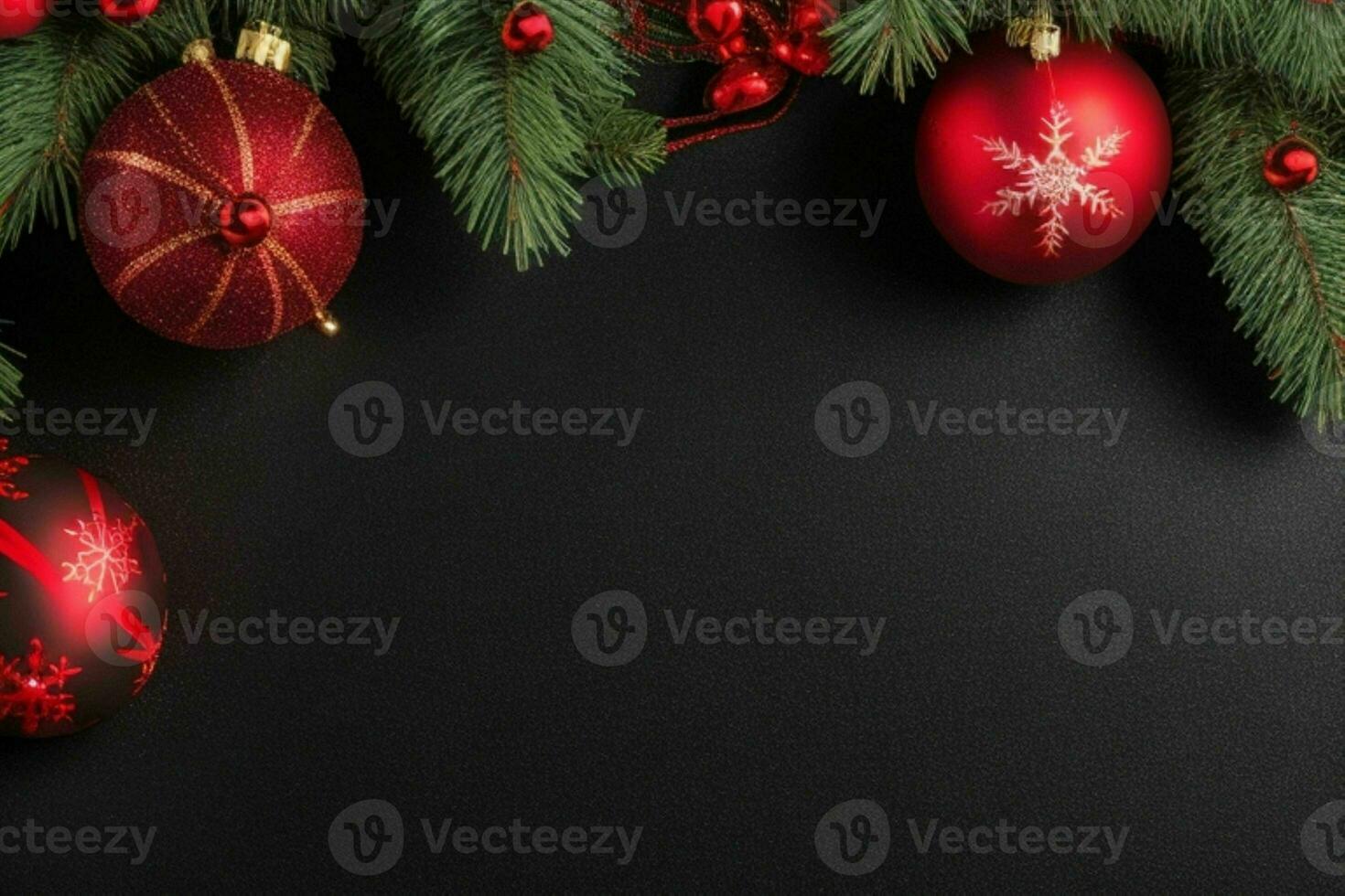 AI generated Black background. Merry Christmas and New Year banner with Copy space. Pro Photo