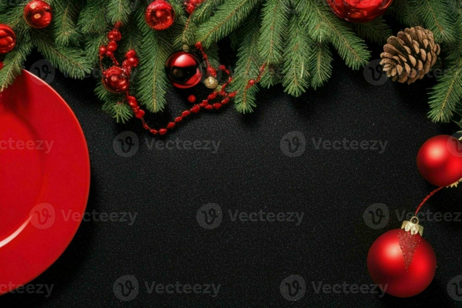 AI generated Black background. Merry Christmas and New Year banner with Copy space. Pro Photo