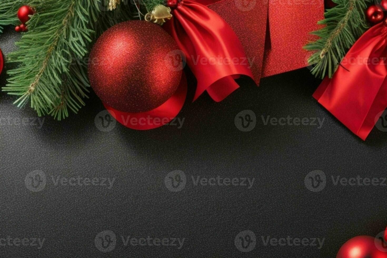 AI generated Black background. Merry Christmas and New Year banner with Copy space. Pro Photo
