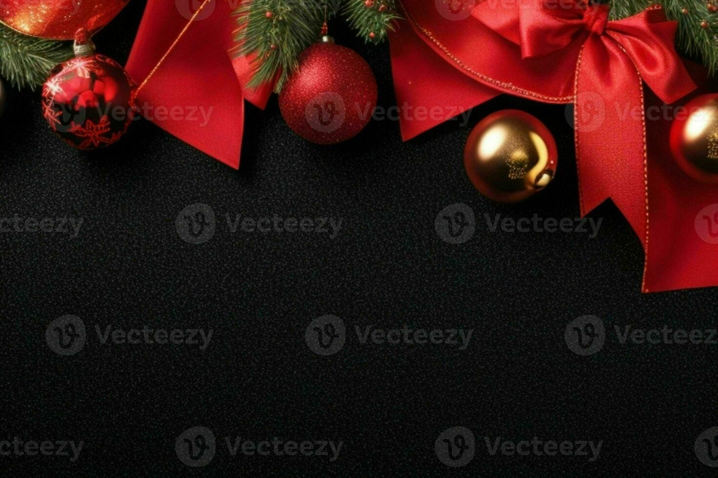 AI generated Black background. Merry Christmas and New Year banner with Copy space. Pro Photo