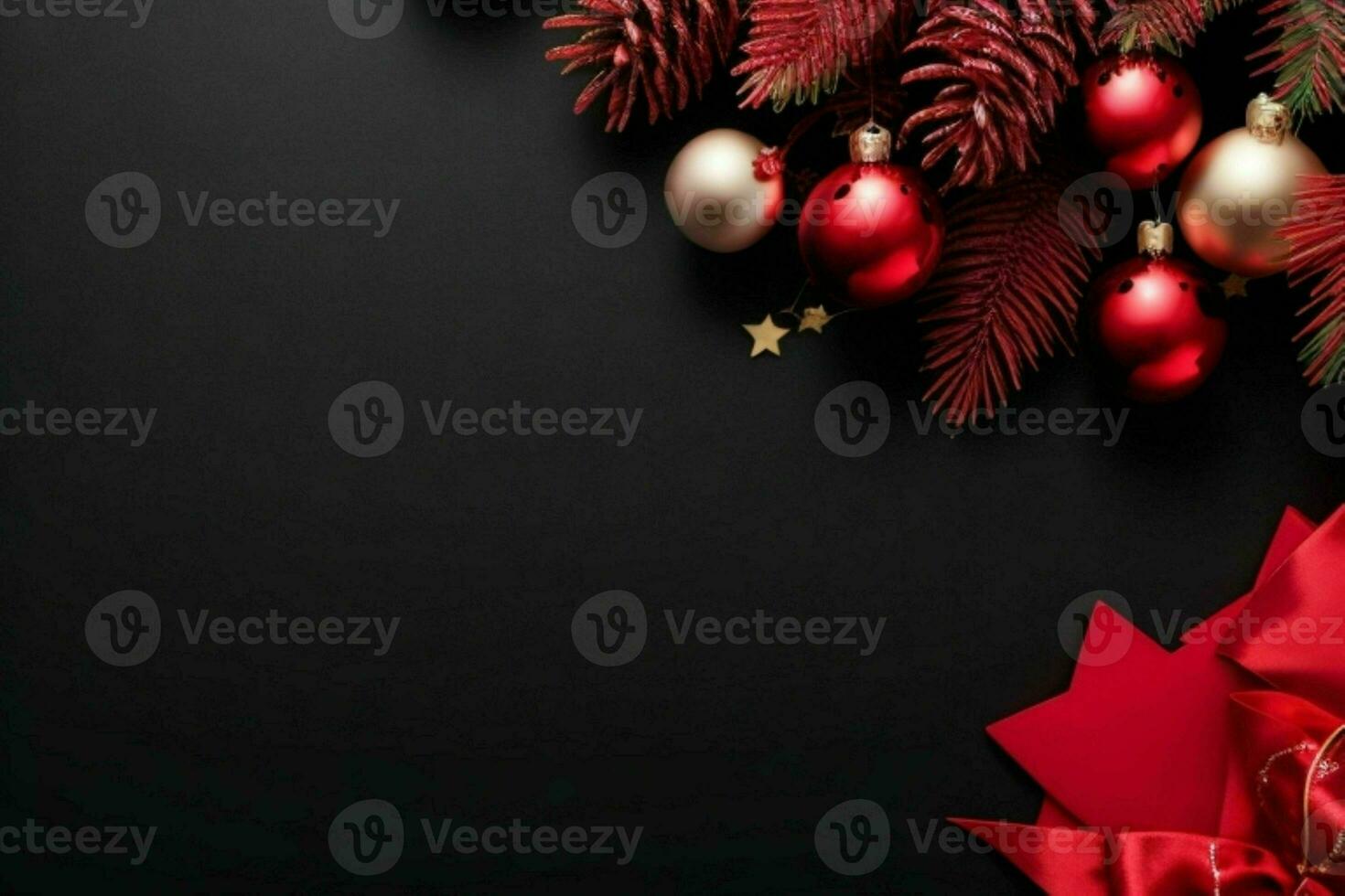 AI generated Black background. Merry Christmas and New Year banner with Copy space. Pro Photo
