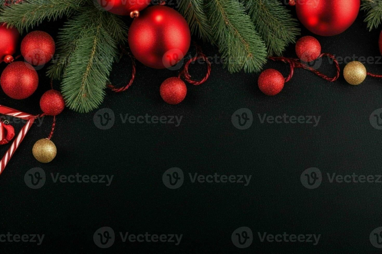 AI generated Black background. Merry Christmas and New Year banner with Copy space. Pro Photo
