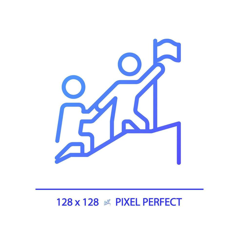 2d píxel Perfecto degradado liderazgo icono, aislado vector, Delgado línea púrpura ilustración representando suave habilidades. vector