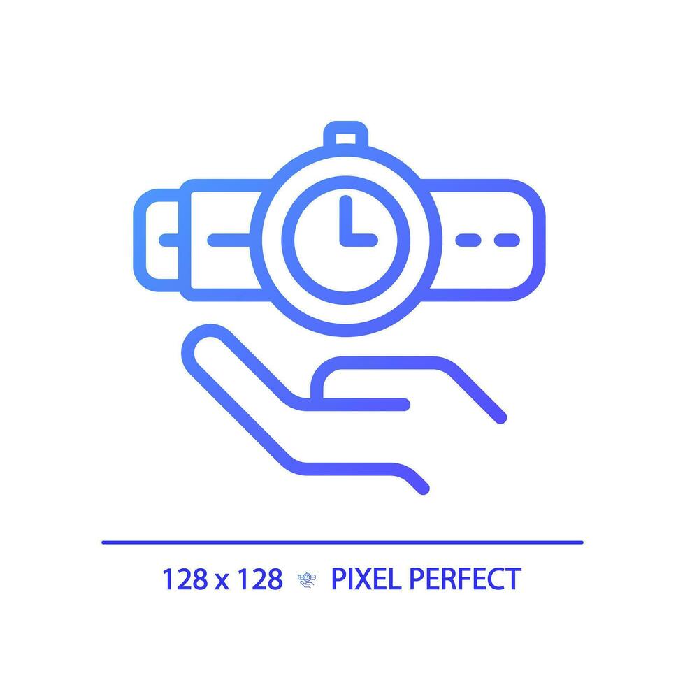 2D pixel perfect time management icon, isolated vector, thin line purple gradient illustration representing soft skills. vector