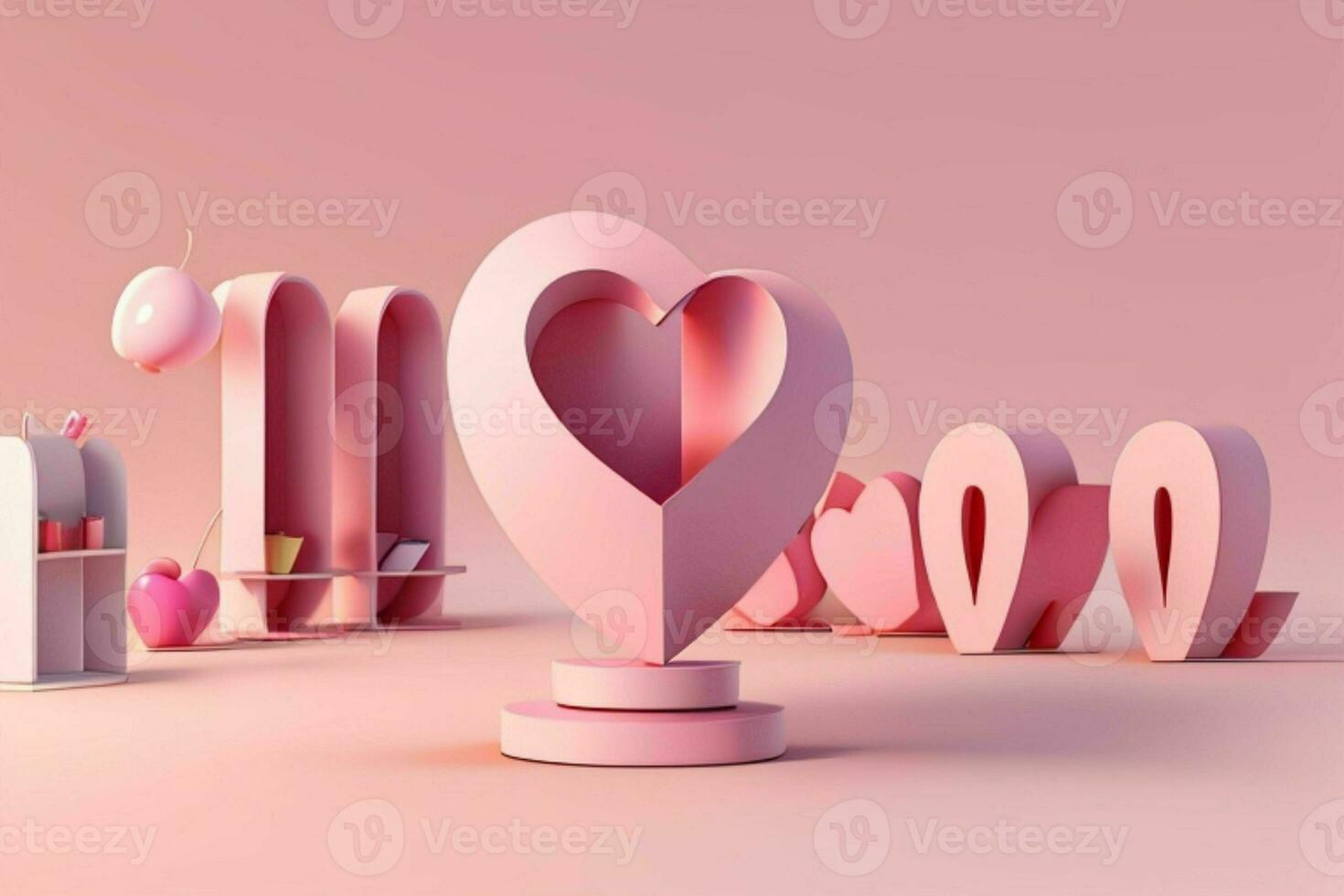 AI generated 3D rendering podium for product display mockup, Valentine's day love shape background. Pro Photo