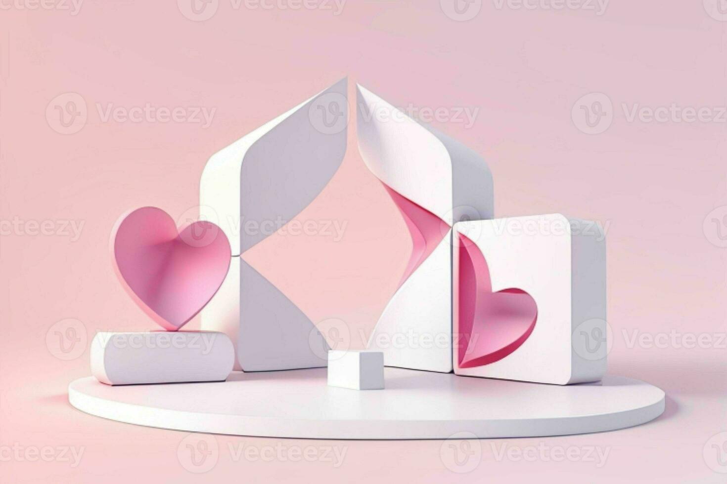 AI generated 3D rendering podium for product display mockup, Valentine's day love shape background. Pro Photo