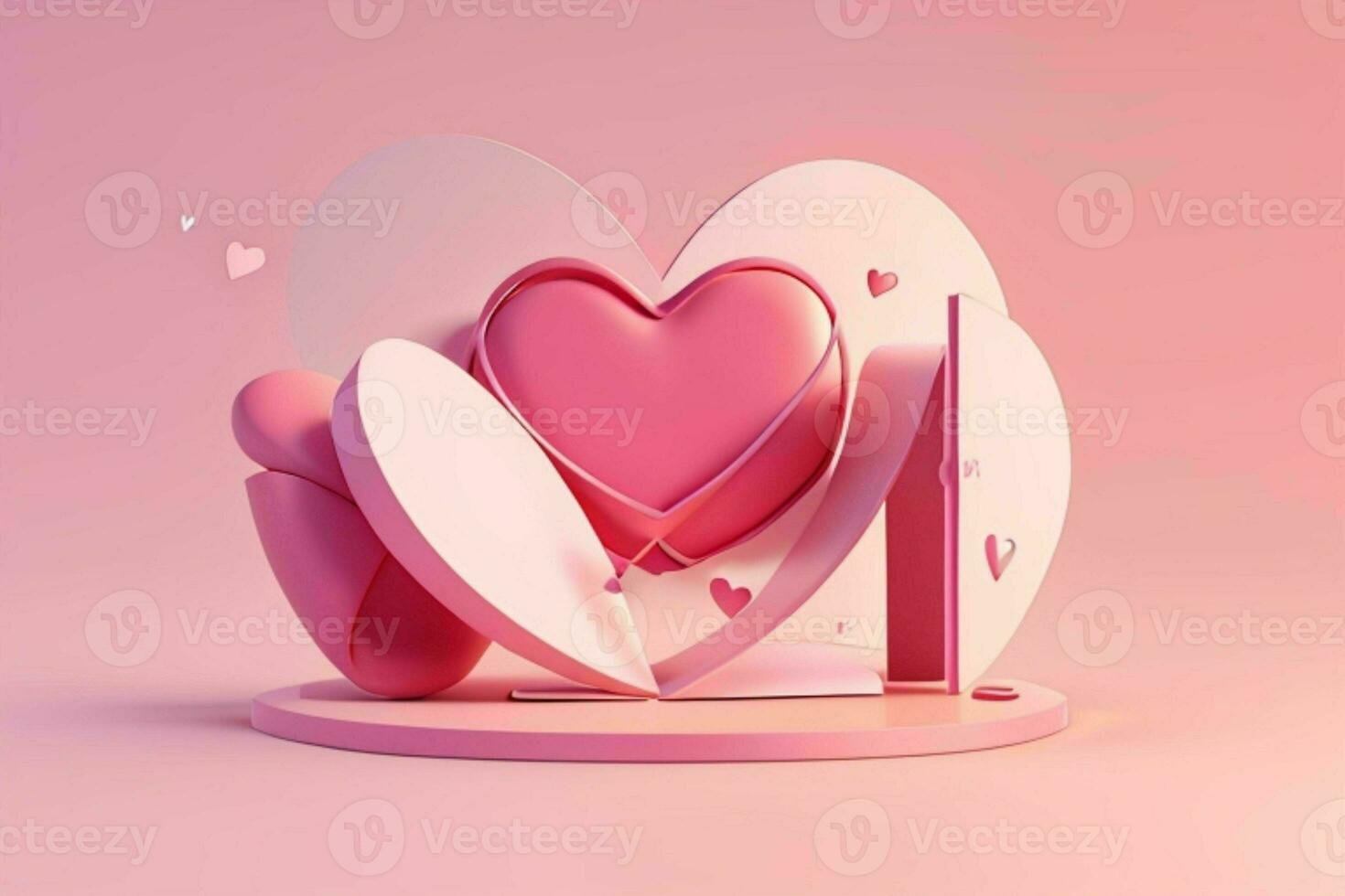 AI generated 3D rendering podium for product display mockup, Valentine's day love shape background. Pro Photo