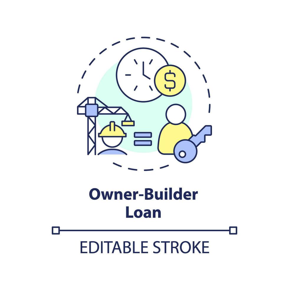 2D editable multicolor owner builder loan icon, simple isolated vector, construction cost thin line illustration. vector