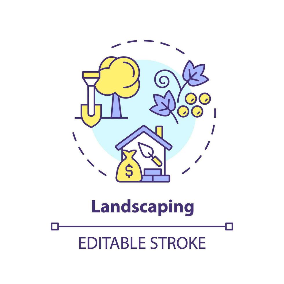 2D editable multicolor landscaping icon, simple isolated vector, construction cost thin line illustration. vector