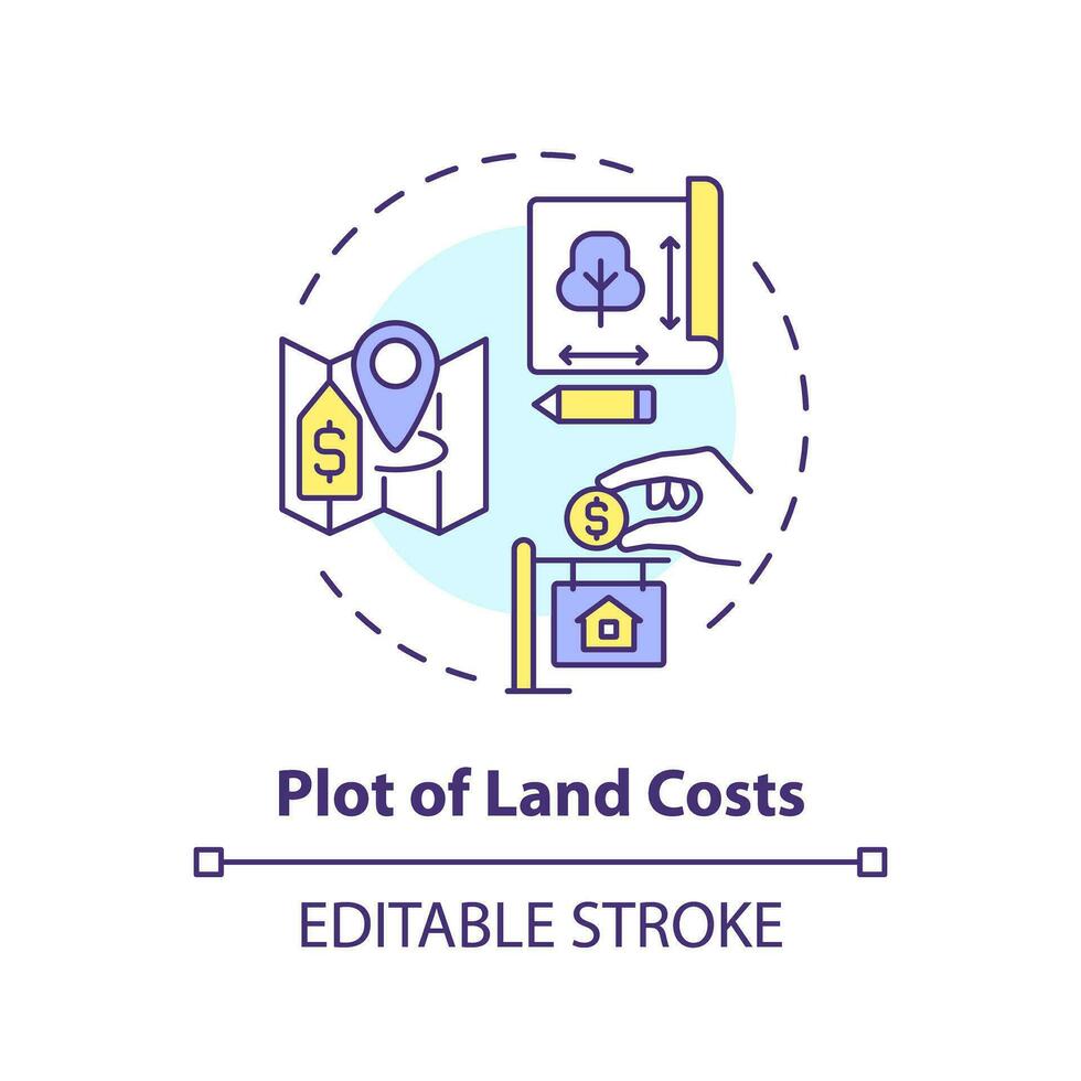 2D editable multicolor plot of land costs icon, simple isolated vector, construction cost thin line illustration. vector