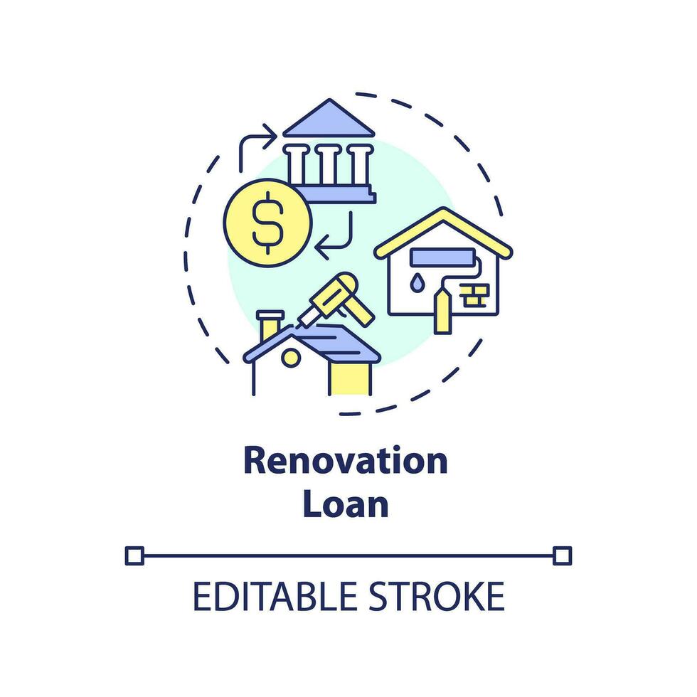 2D editable multicolor renovation loan icon, simple isolated vector, construction cost thin line illustration. vector