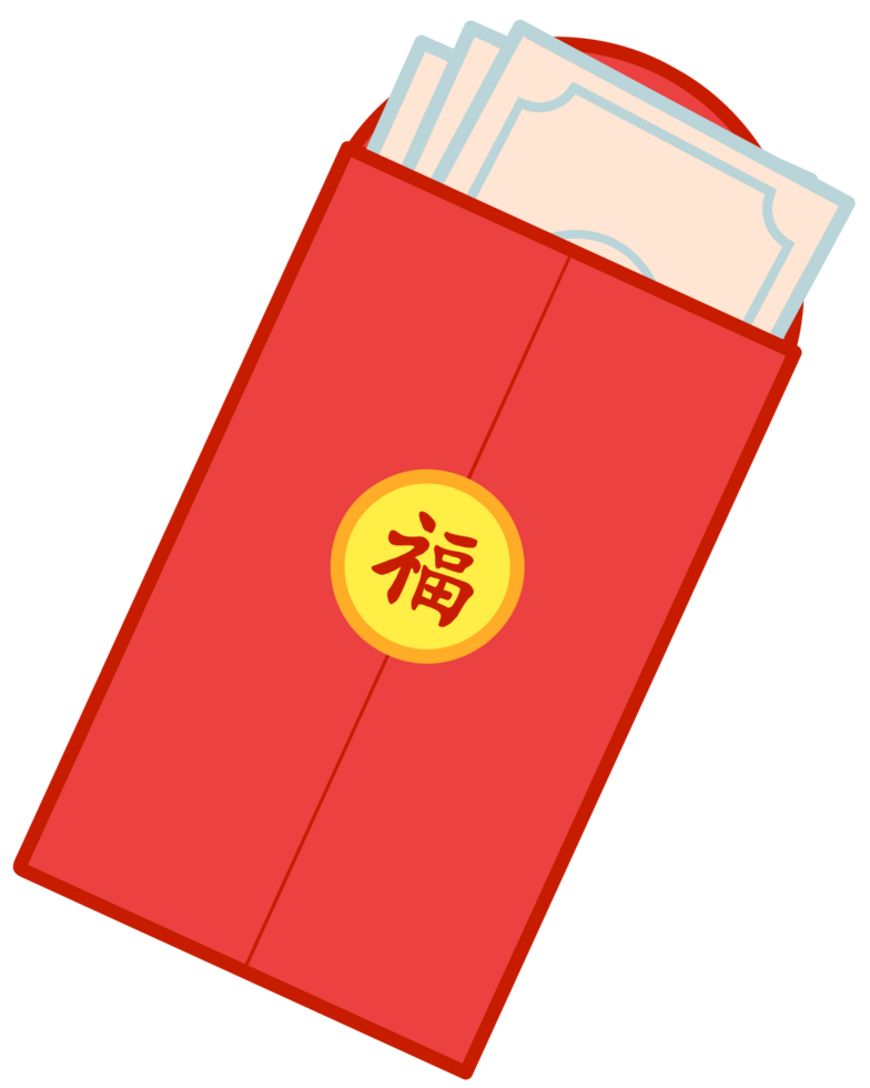 Hongbao red envelope and banknotes inside png
