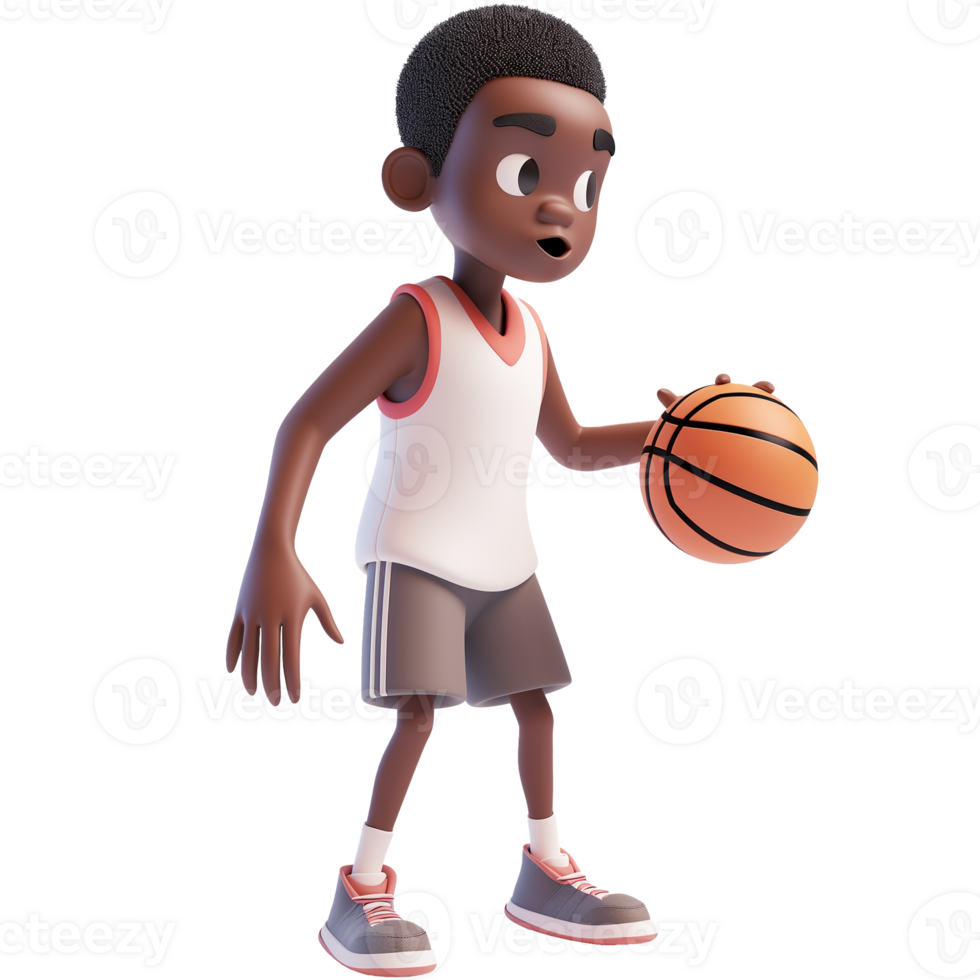 AI generated Cute black boy playing basketball, 3d design. Suitable for sports and hobbies png