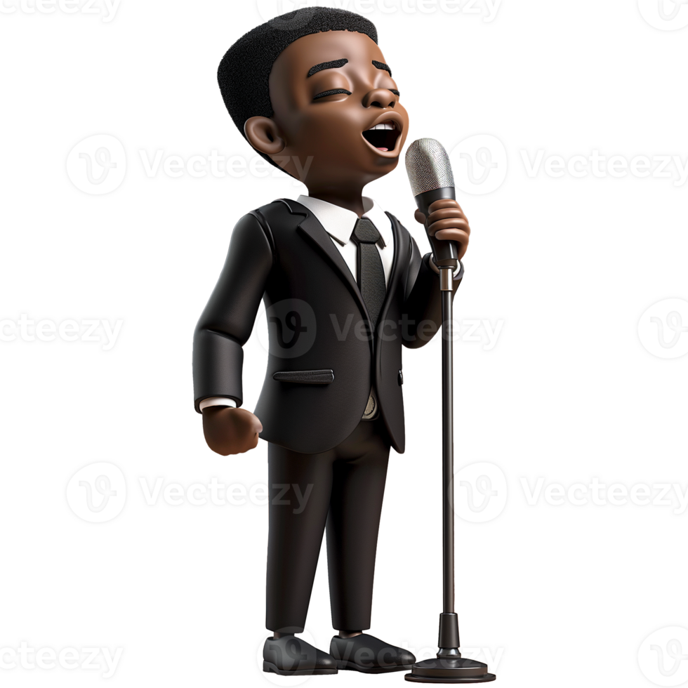 AI generated Black man singing jazz music, realistic 3d design. Suitable for music and design elements png
